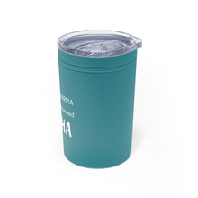 Load image into Gallery viewer, KARMA Tumbler White with orange lettering, turquoise and grey with white lettering