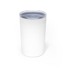 Load image into Gallery viewer, KARMA Tumbler White with orange lettering, turquoise and grey with white lettering