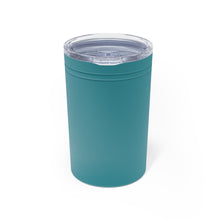Load image into Gallery viewer, KARMA Tumbler White with orange lettering, turquoise and grey with white lettering